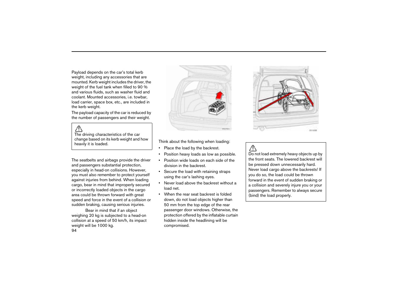 Loading the cargo area, Cargo area | Volvo V70R User Manual | Page 95 / 254