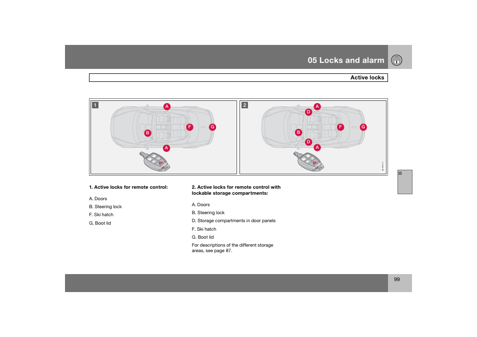 En_c70-w720_ 99.eps, 05 locks and alarm | Volvo 2008 C70 User Manual | Page 100 / 257