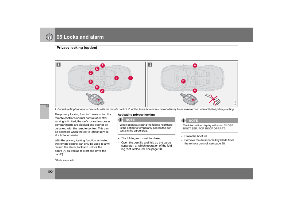 En_c70-w720_100.eps, 05 locks and alarm | Volvo 2008 C70 User Manual | Page 101 / 257