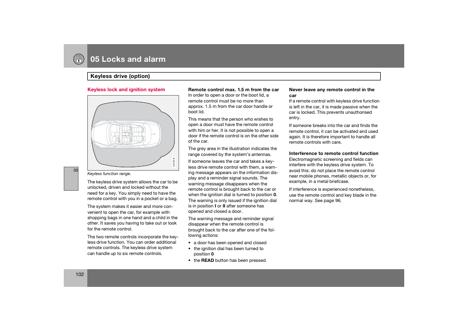 En_c70-w720_102.eps, 05 locks and alarm | Volvo 2008 C70 User Manual | Page 103 / 257