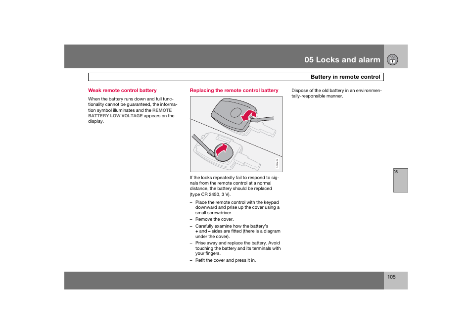 En_c70-w720_105.eps, 05 locks and alarm | Volvo 2008 C70 User Manual | Page 106 / 257