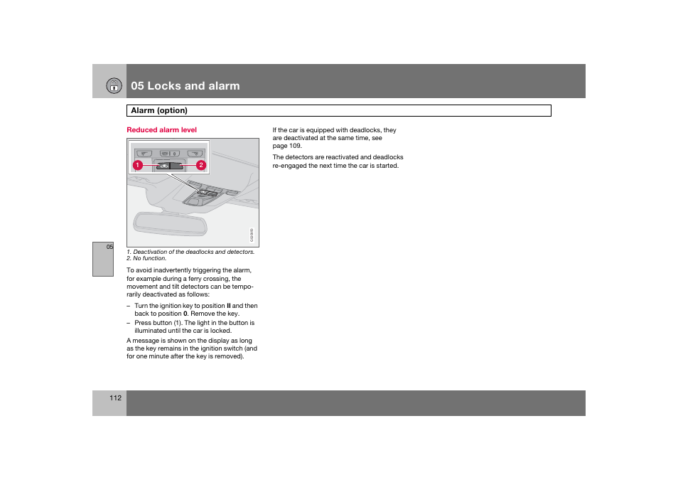 En_c70-w720_112.eps, 05 locks and alarm | Volvo 2008 C70 User Manual | Page 113 / 257