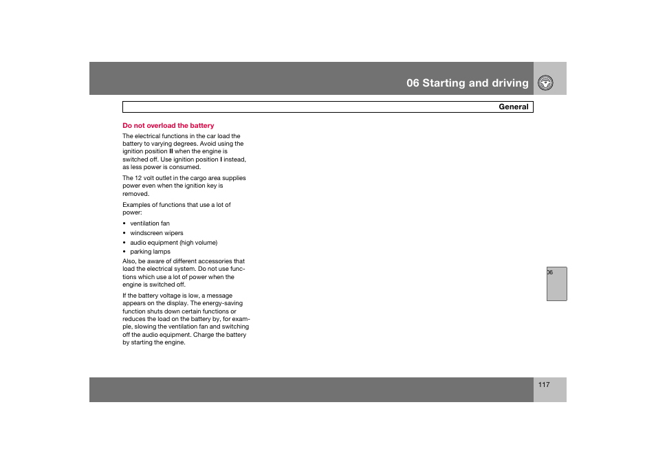 En_c70-w720_117.eps, 06 starting and driving | Volvo 2008 C70 User Manual | Page 118 / 257