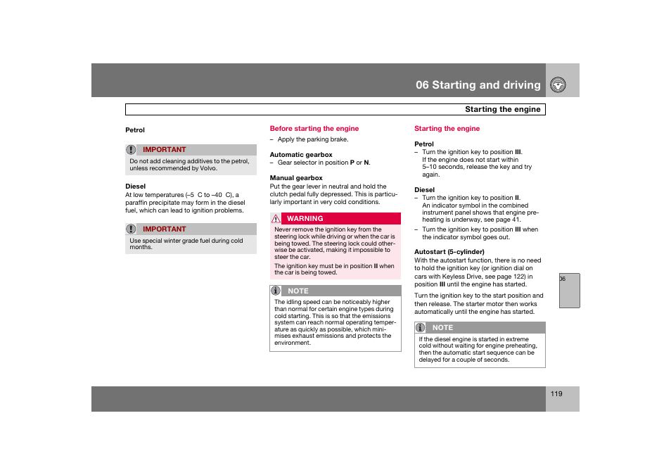 En_c70-w720_119.eps, 06 starting and driving | Volvo 2008 C70 User Manual | Page 120 / 257