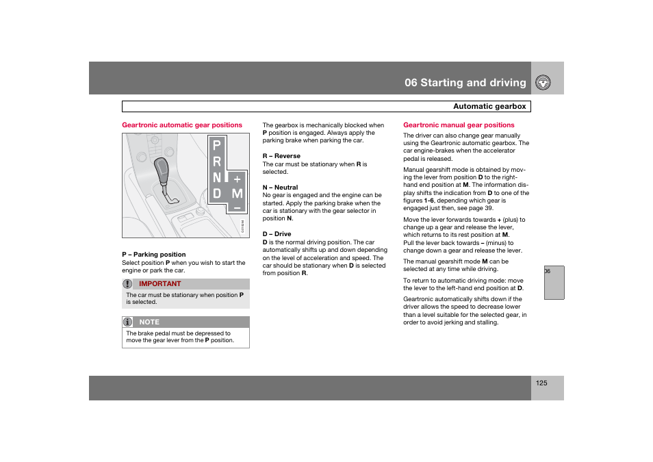 En_c70-w720_125.eps, 06 starting and driving | Volvo 2008 C70 User Manual | Page 126 / 257