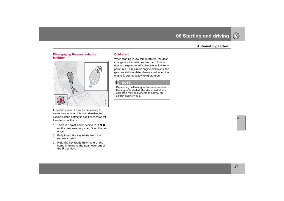 En_c70-w720_127.eps, 06 starting and driving | Volvo 2008 C70 User Manual | Page 128 / 257