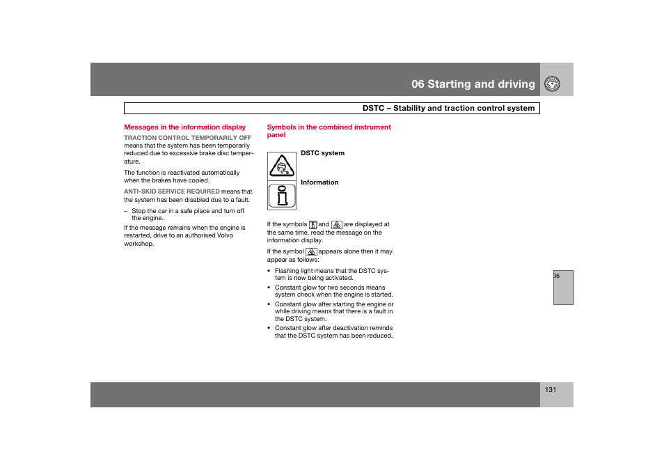 En_c70-w720_131.eps, 06 starting and driving | Volvo 2008 C70 User Manual | Page 132 / 257