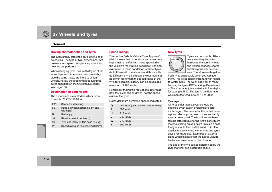 En_c70-w720_154.eps, 07 wheels and tyres | Volvo 2008 C70 User Manual | Page 155 / 257