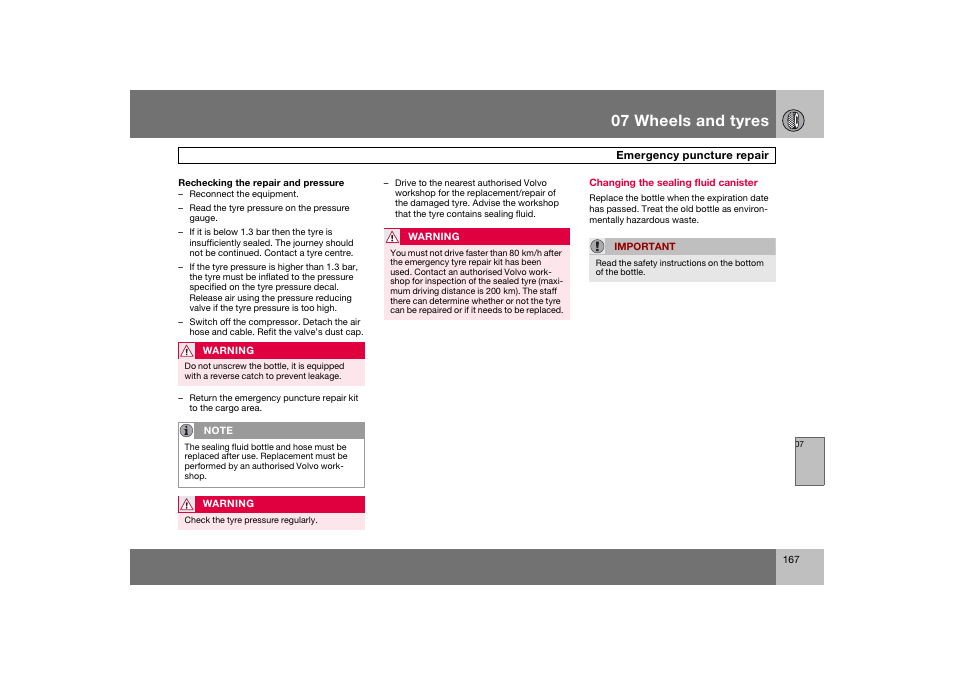 En_c70-w720_167.eps, 07 wheels and tyres | Volvo 2008 C70 User Manual | Page 168 / 257