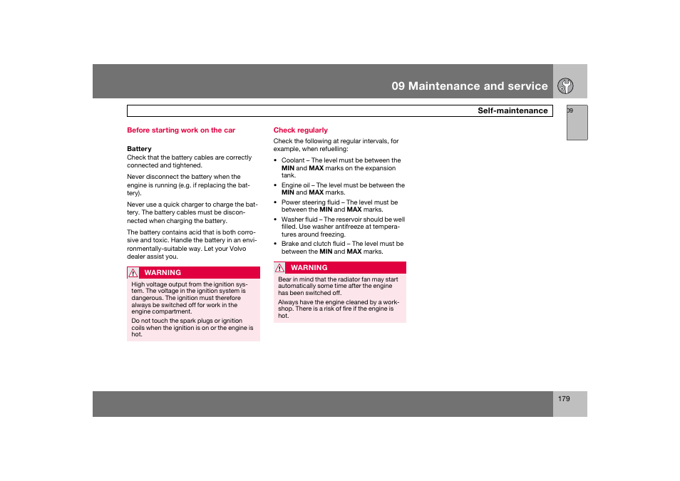 En_c70-w720_179.eps, 09 maintenance and service | Volvo 2008 C70 User Manual | Page 180 / 257