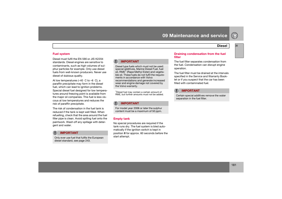 En_c70-w720_181.eps, 09 maintenance and service | Volvo 2008 C70 User Manual | Page 182 / 257