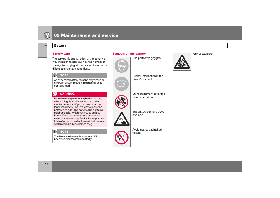 En_c70-w720_188.eps, 09 maintenance and service | Volvo 2008 C70 User Manual | Page 189 / 257