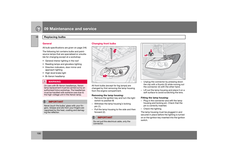 En_c70-w720_190.eps, 09 maintenance and service | Volvo 2008 C70 User Manual | Page 191 / 257