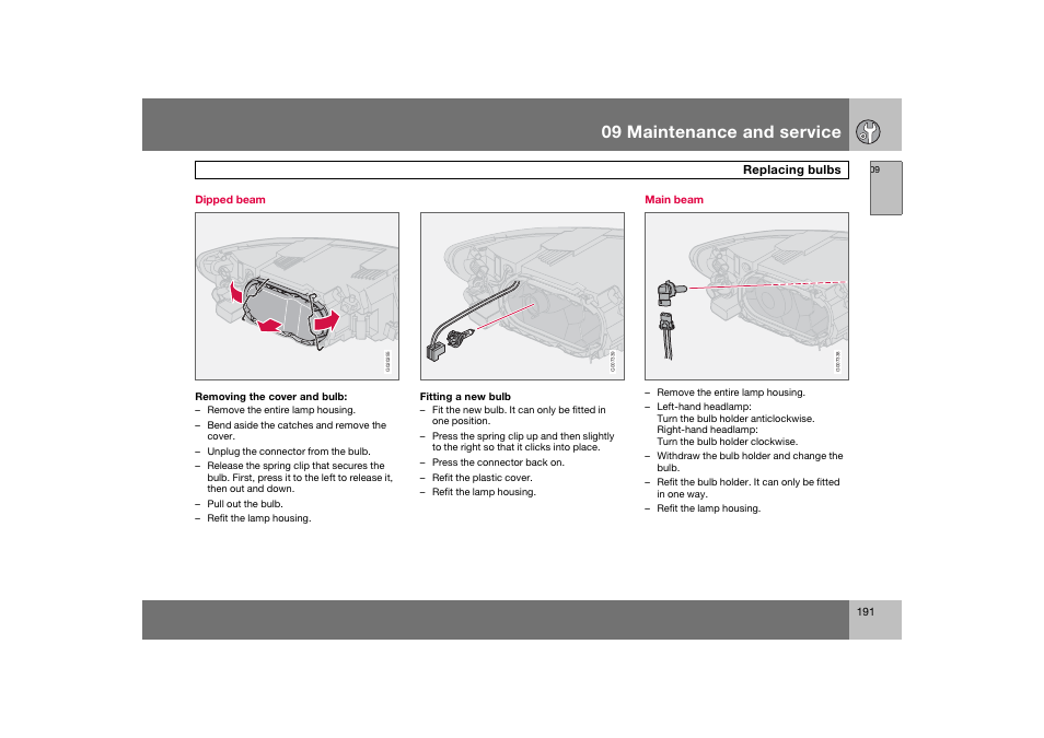 En_c70-w720_191.eps, 09 maintenance and service | Volvo 2008 C70 User Manual | Page 192 / 257