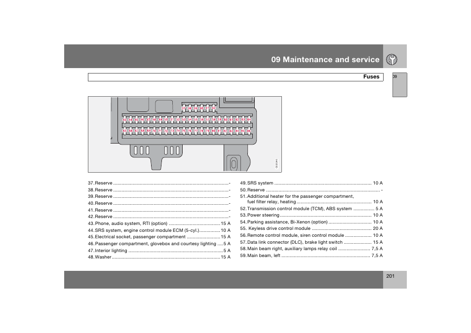 En_c70-w720_201.eps, 09 maintenance and service | Volvo 2008 C70 User Manual | Page 202 / 257