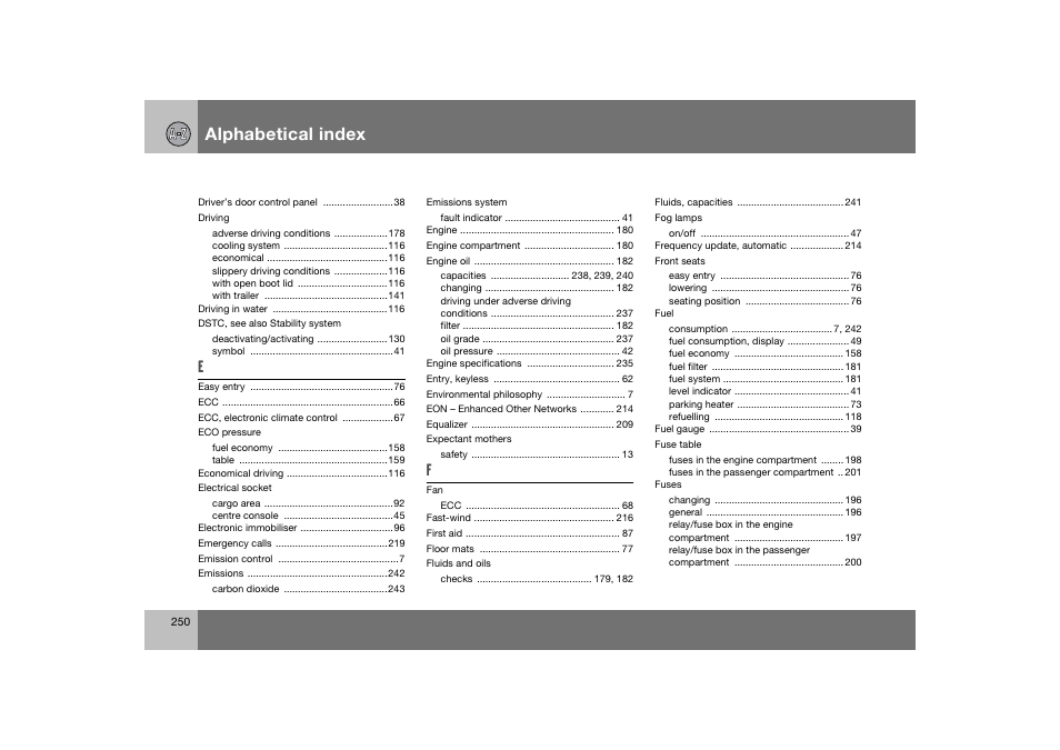 En_c70-w720_250.eps, Alphabetical index | Volvo 2008 C70 User Manual | Page 251 / 257