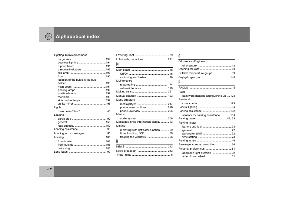 En_c70-w720_252.eps, Alphabetical index | Volvo 2008 C70 User Manual | Page 253 / 257