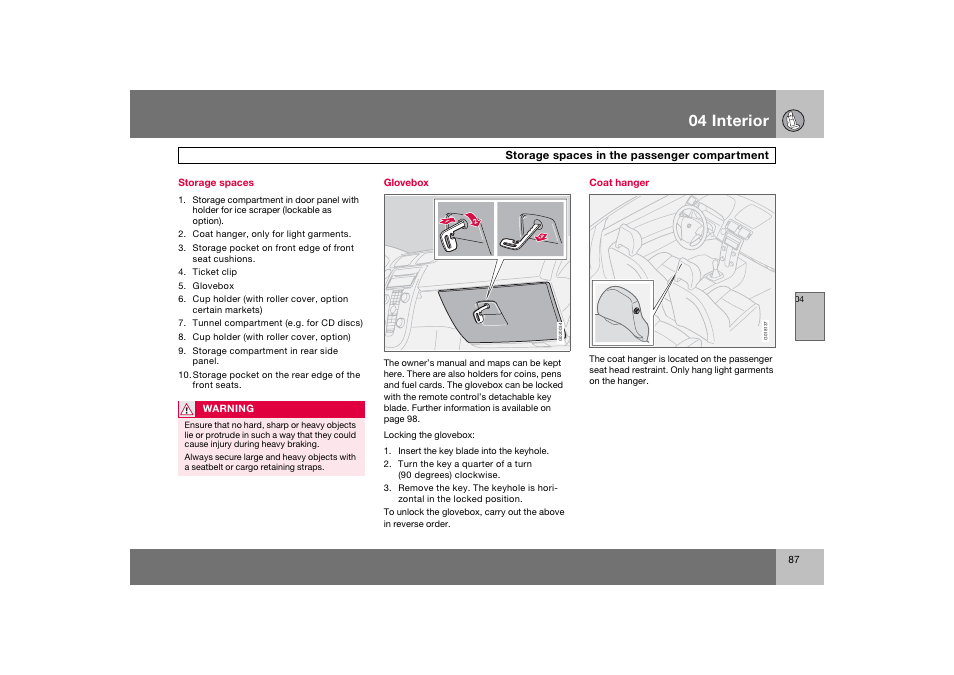 En_c70-w720_ 87.eps, 04 interior | Volvo 2008 C70 User Manual | Page 88 / 257