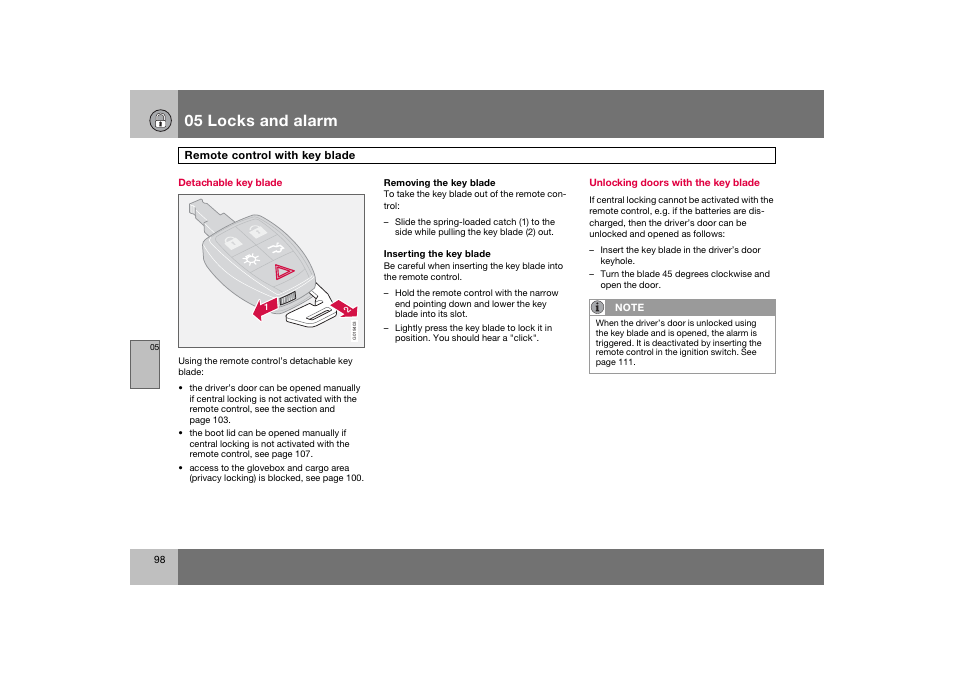 En_c70-w720_ 98.eps, 05 locks and alarm | Volvo 2008 C70 User Manual | Page 99 / 257