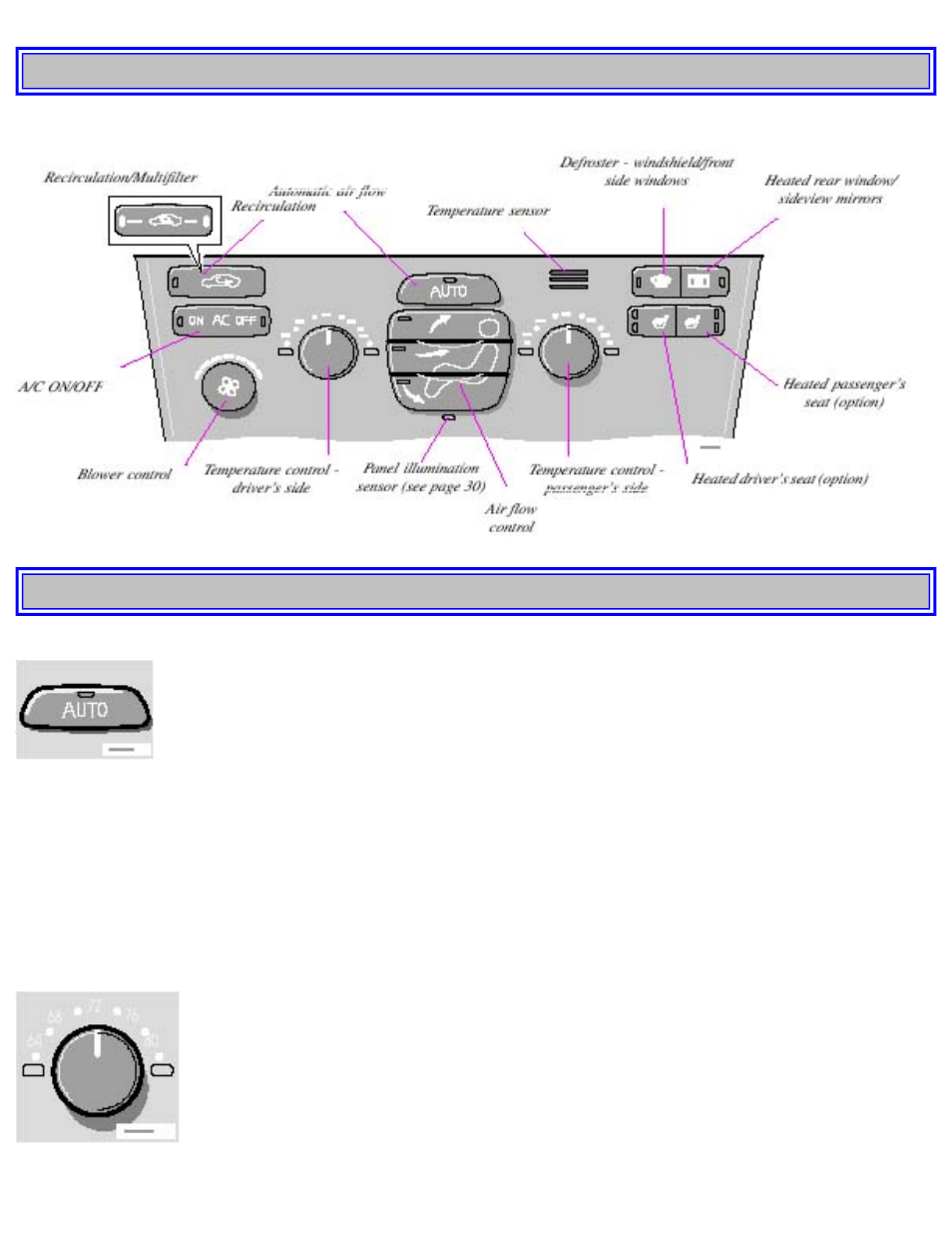 Pg. 41 electronic climate control (ecc), Pg. 42 electronic climate control (ecc) | Volvo 2001 S80 User Manual | Page 68 / 225