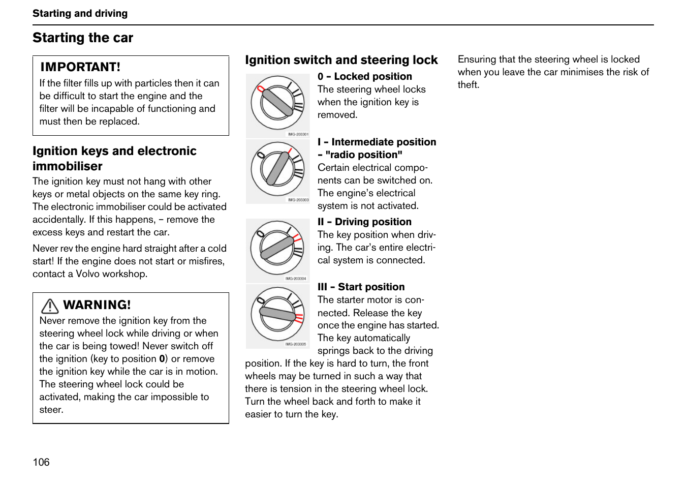 Starting the car | Volvo S60R User Manual | Page 107 / 240