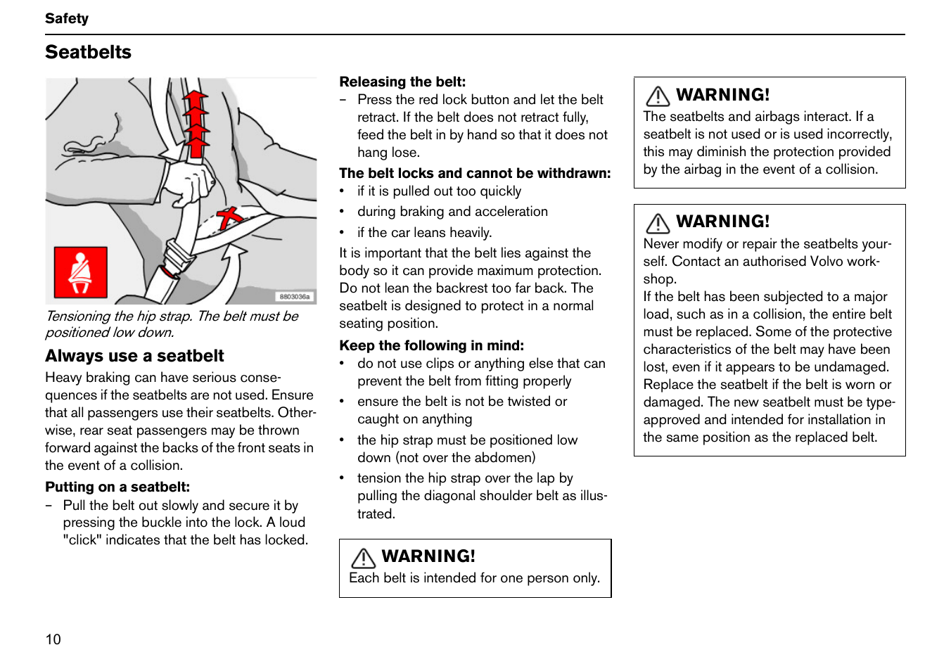 Seatbelts | Volvo S60R User Manual | Page 11 / 240