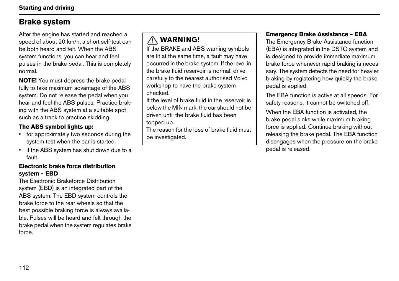 Brake system | Volvo S60R User Manual | Page 113 / 240