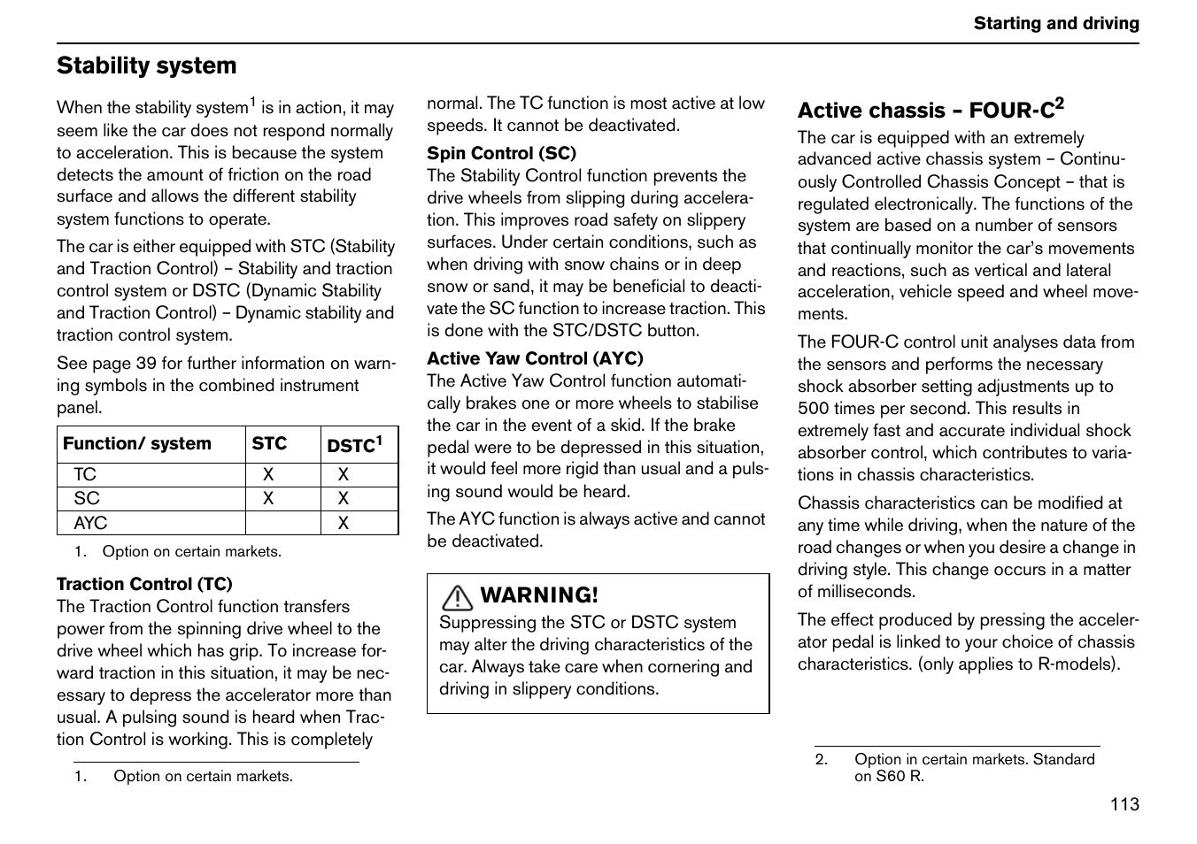 Stability system | Volvo S60R User Manual | Page 114 / 240