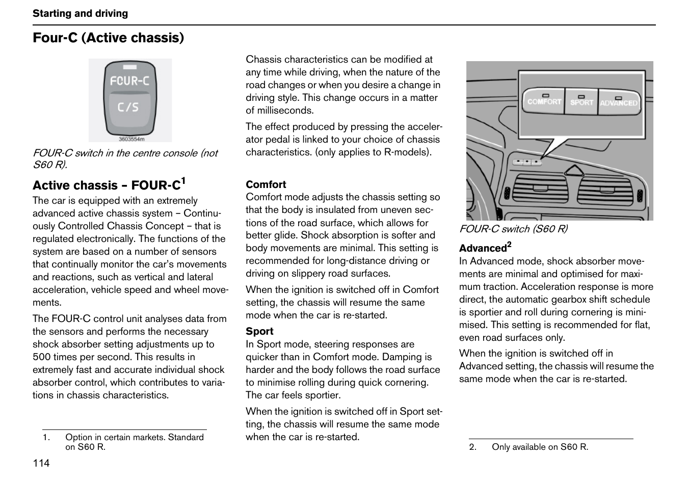 Four-c (active chassis) | Volvo S60R User Manual | Page 115 / 240