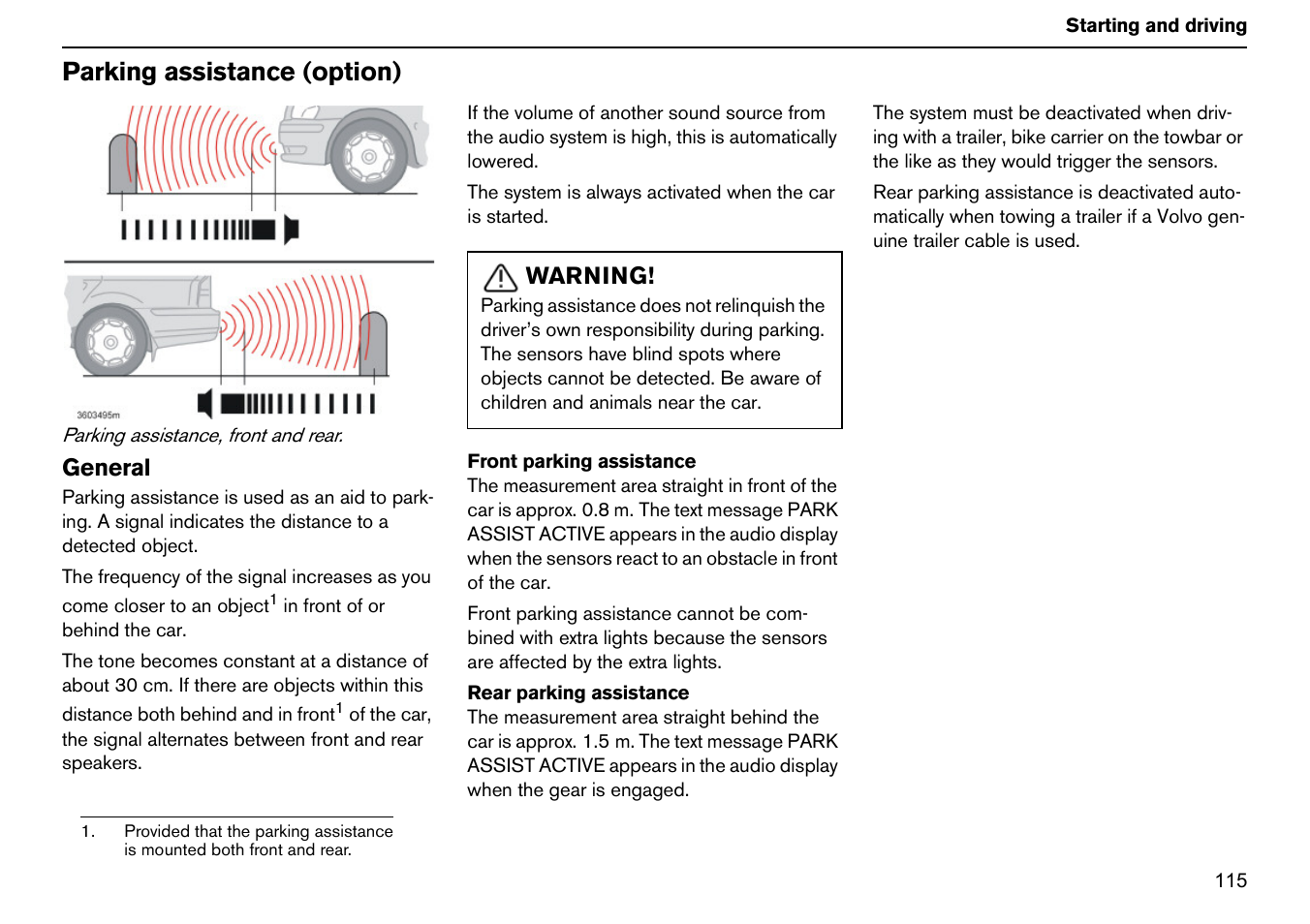 Parking assistance (option) | Volvo S60R User Manual | Page 116 / 240