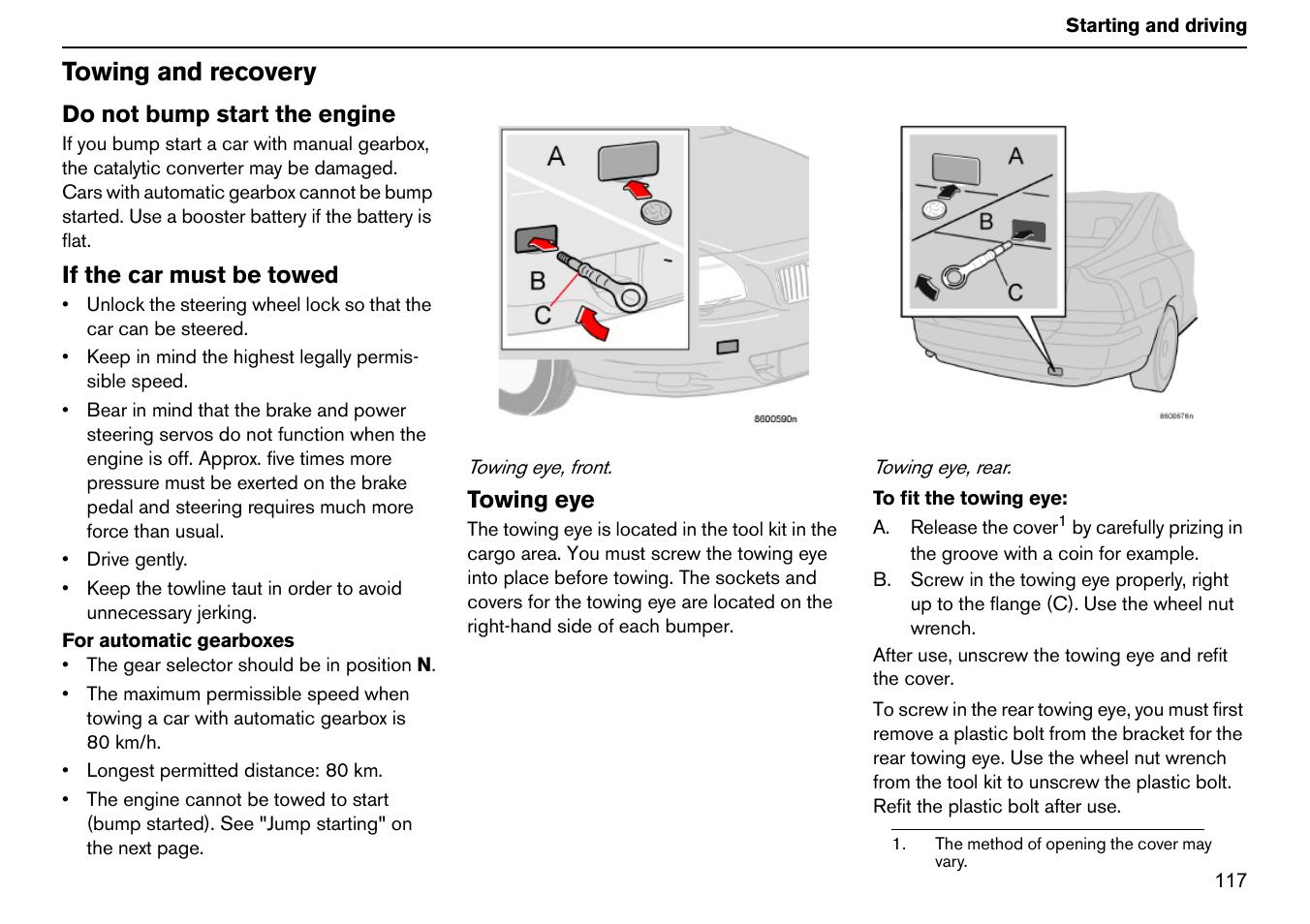 Towing and recovery | Volvo S60R User Manual | Page 118 / 240