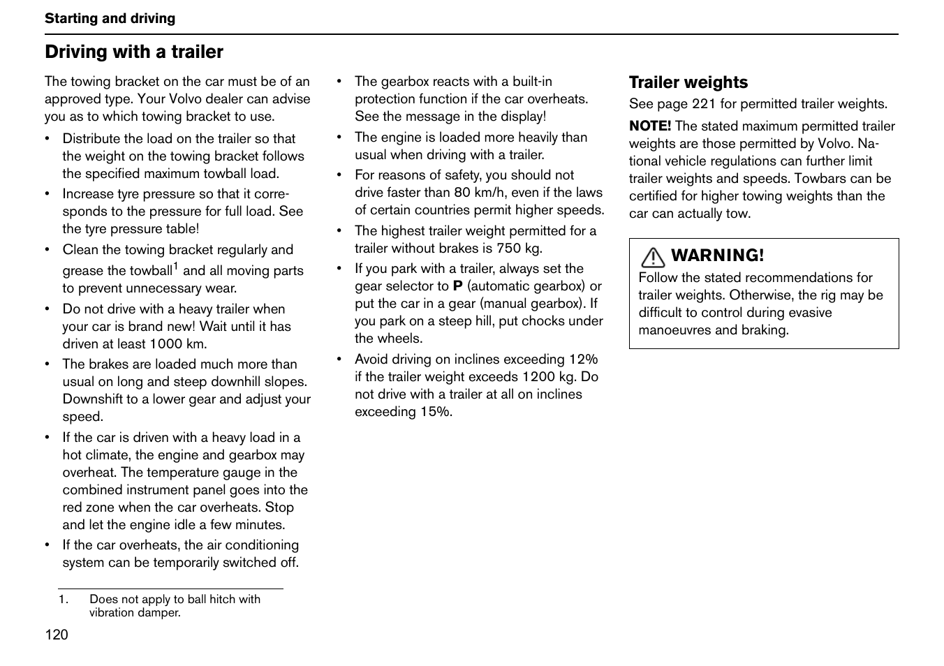 Driving with a trailer | Volvo S60R User Manual | Page 121 / 240