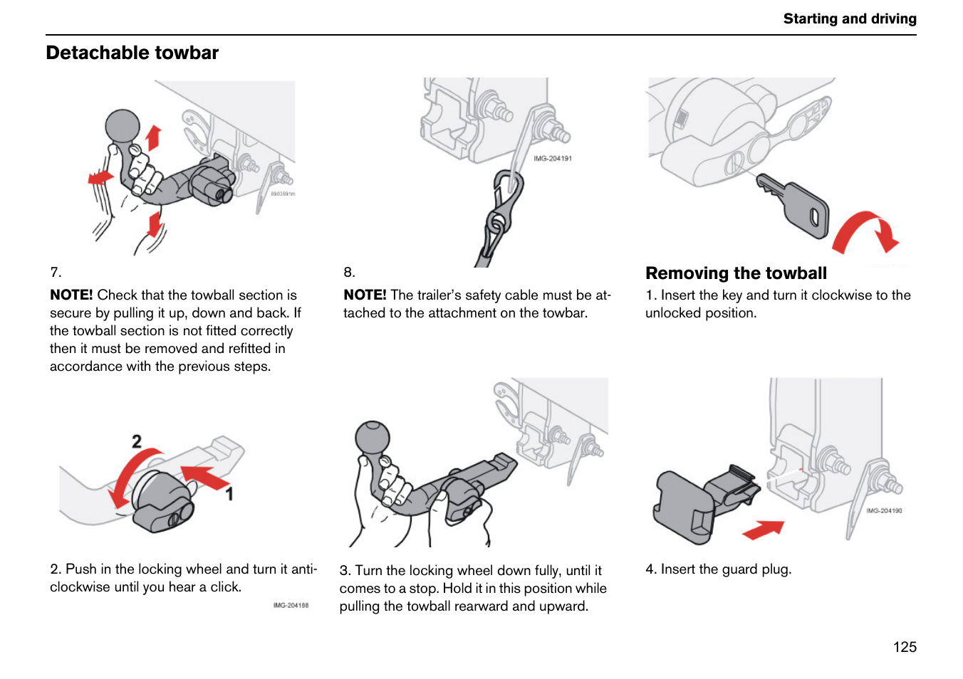 Detachable towbar | Volvo S60R User Manual | Page 126 / 240