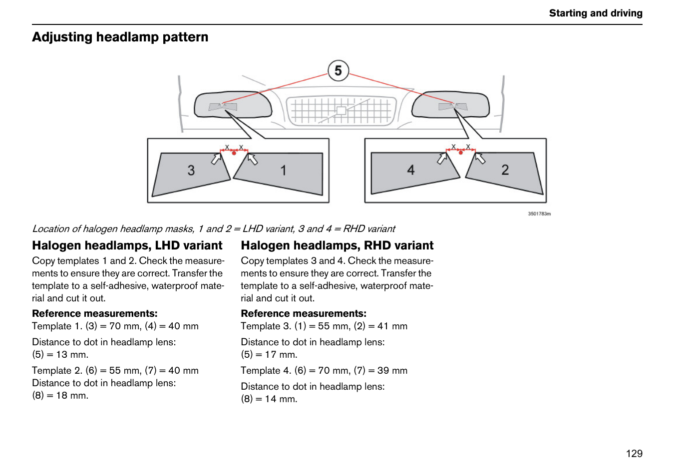 Adjusting headlamp pattern | Volvo S60R User Manual | Page 130 / 240