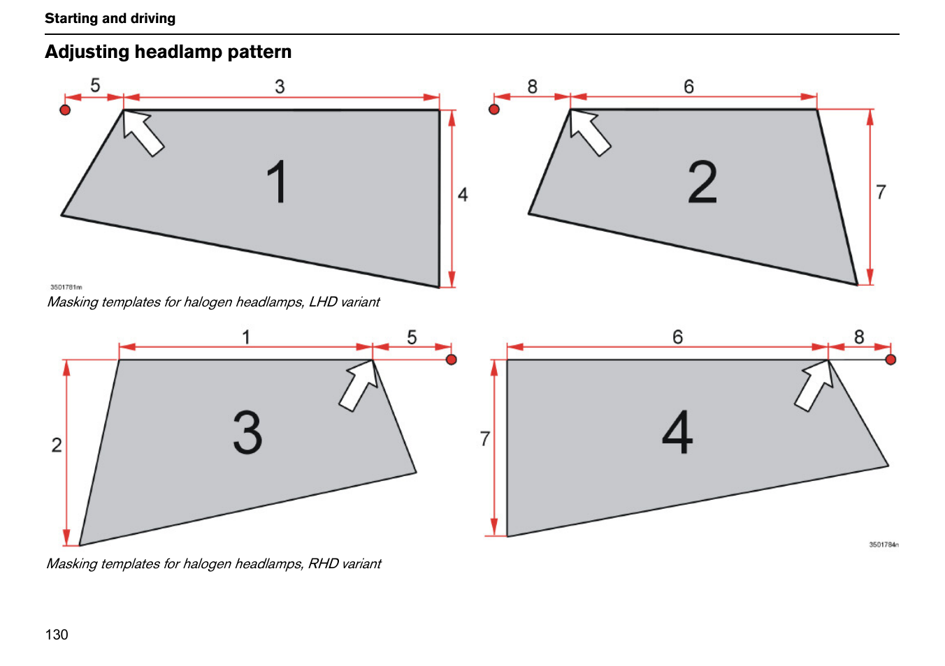 Adjusting headlamp pattern | Volvo S60R User Manual | Page 131 / 240