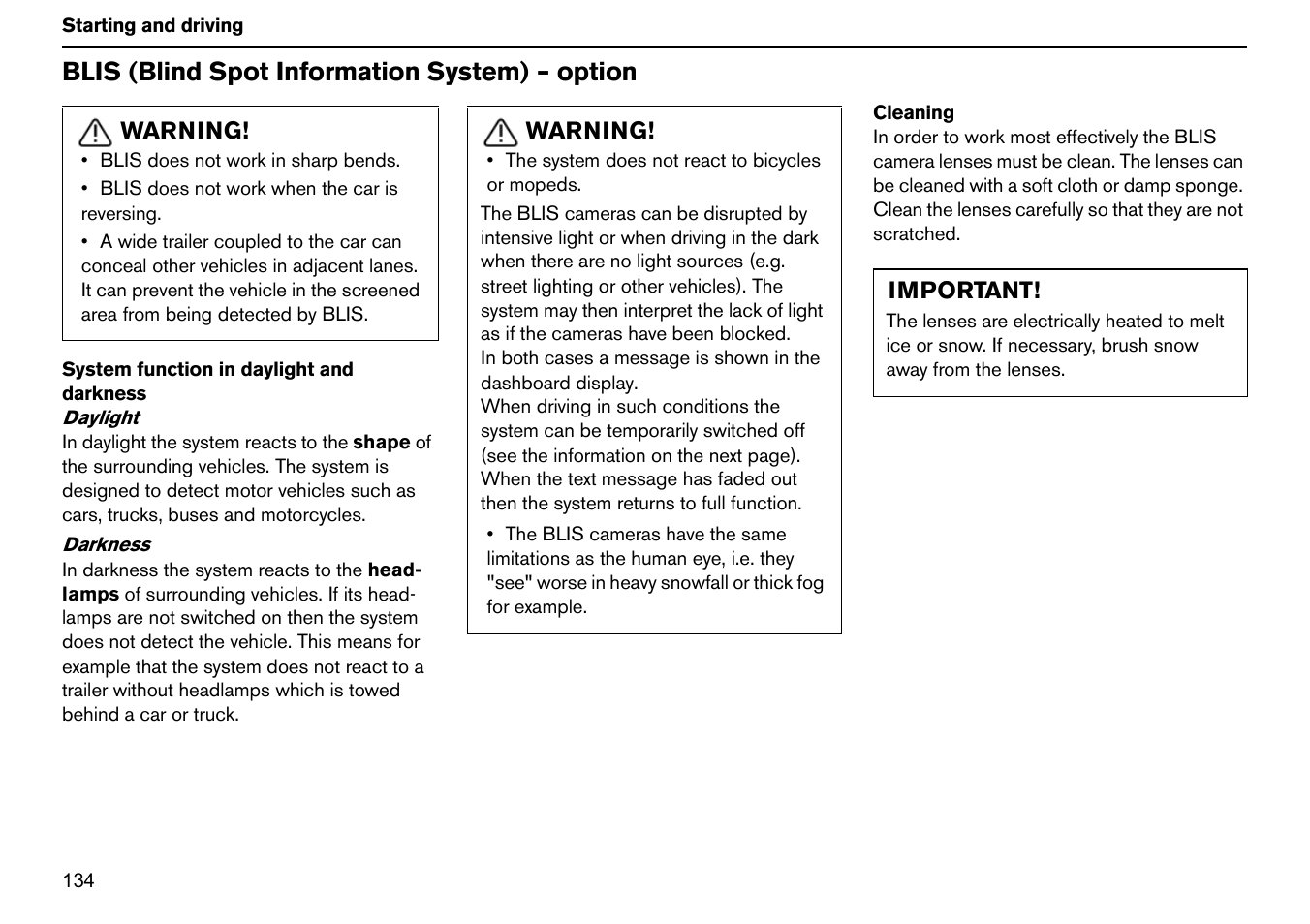 Blis (blind spot information system) – option | Volvo S60R User Manual | Page 135 / 240