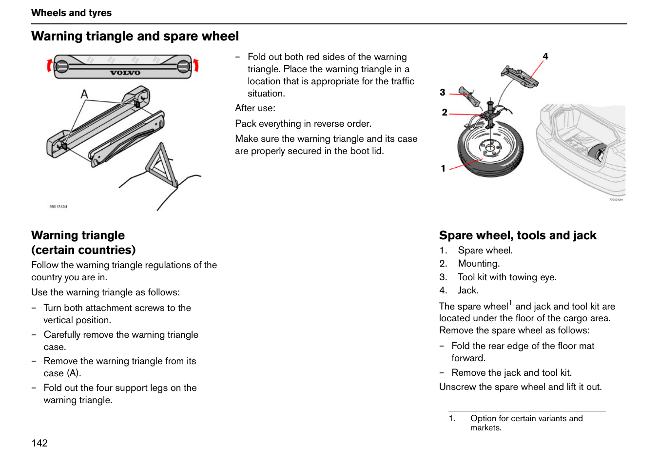 Warning triangle and spare wheel | Volvo S60R User Manual | Page 143 / 240