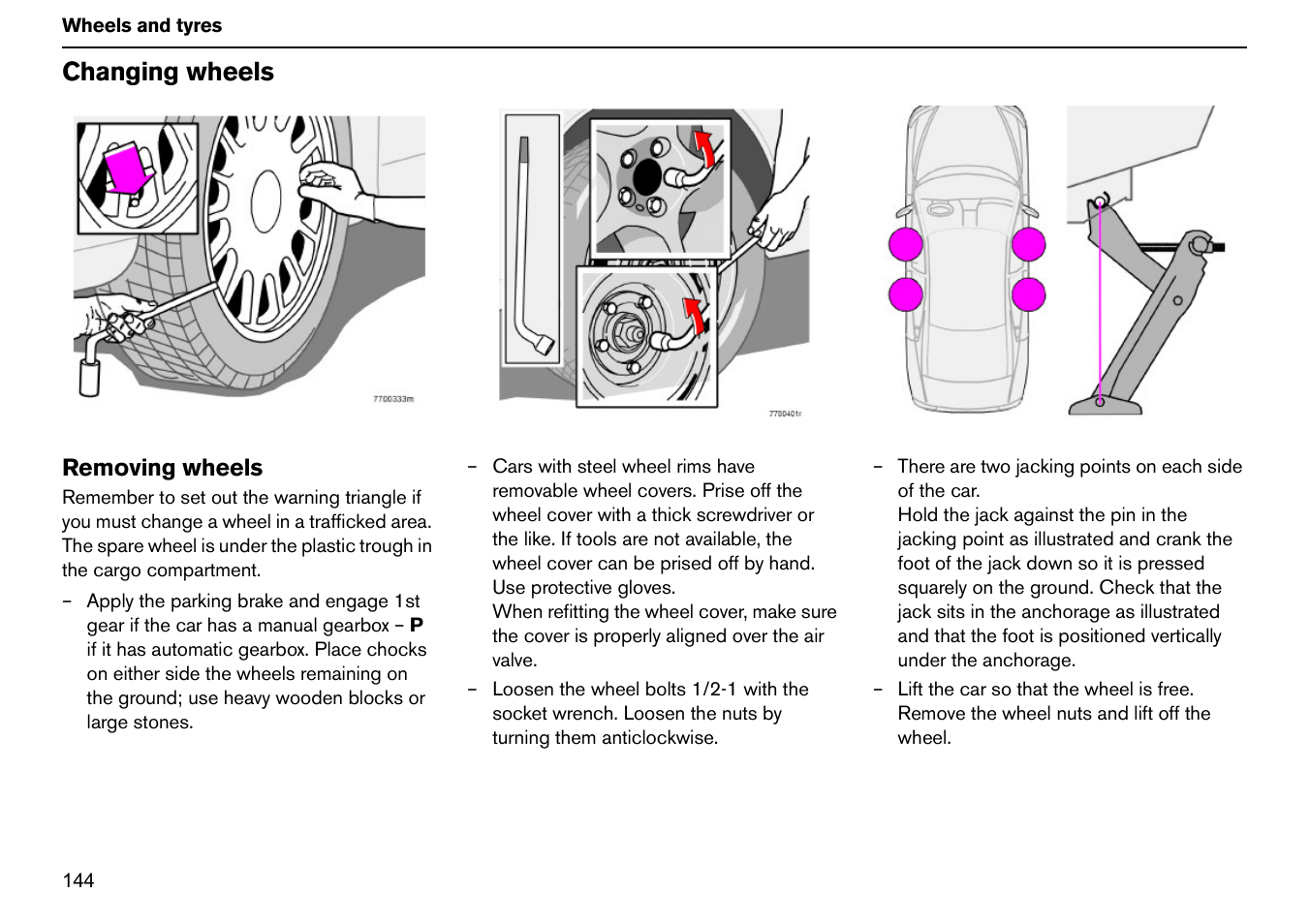 Changing wheels | Volvo S60R User Manual | Page 145 / 240
