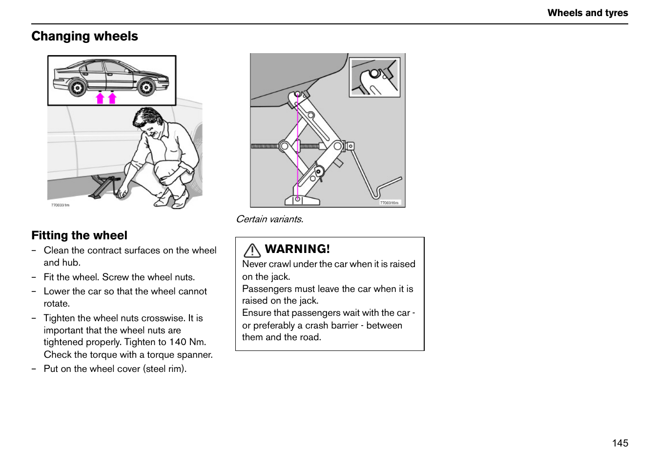 Changing wheels | Volvo S60R User Manual | Page 146 / 240