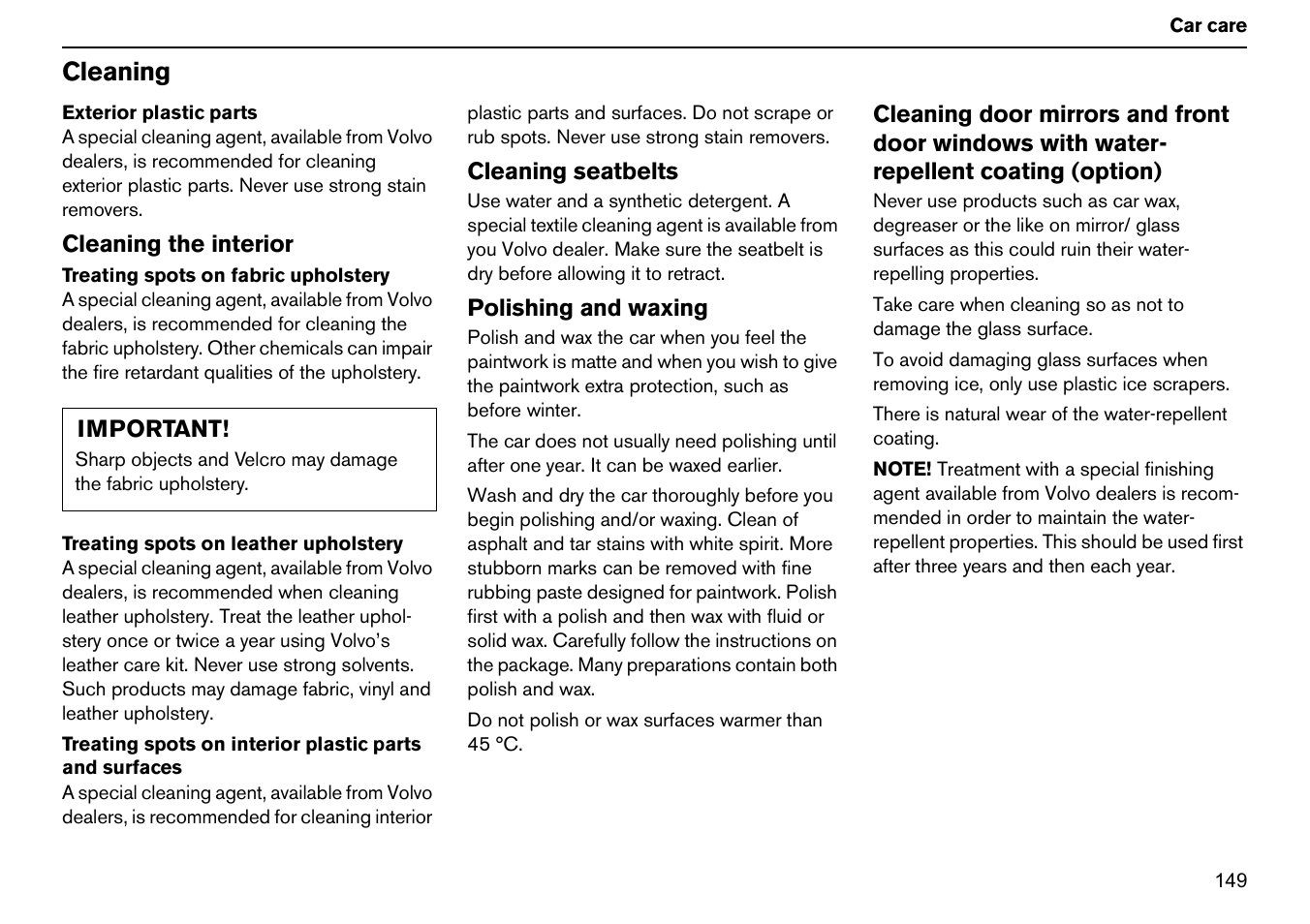 Cleaning | Volvo S60R User Manual | Page 150 / 240