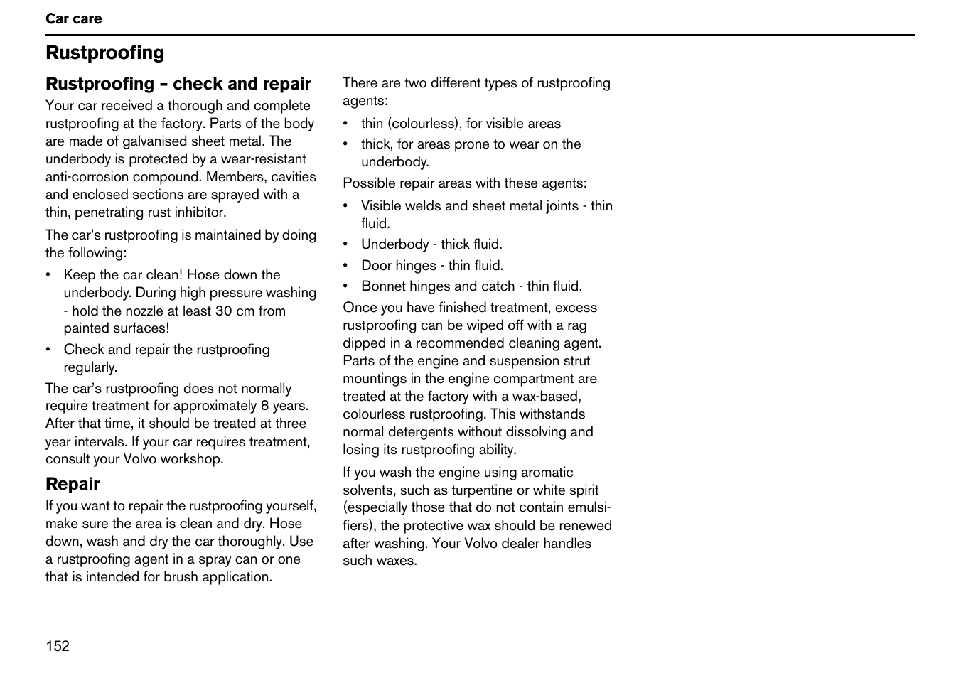 Rustproofing | Volvo S60R User Manual | Page 153 / 240