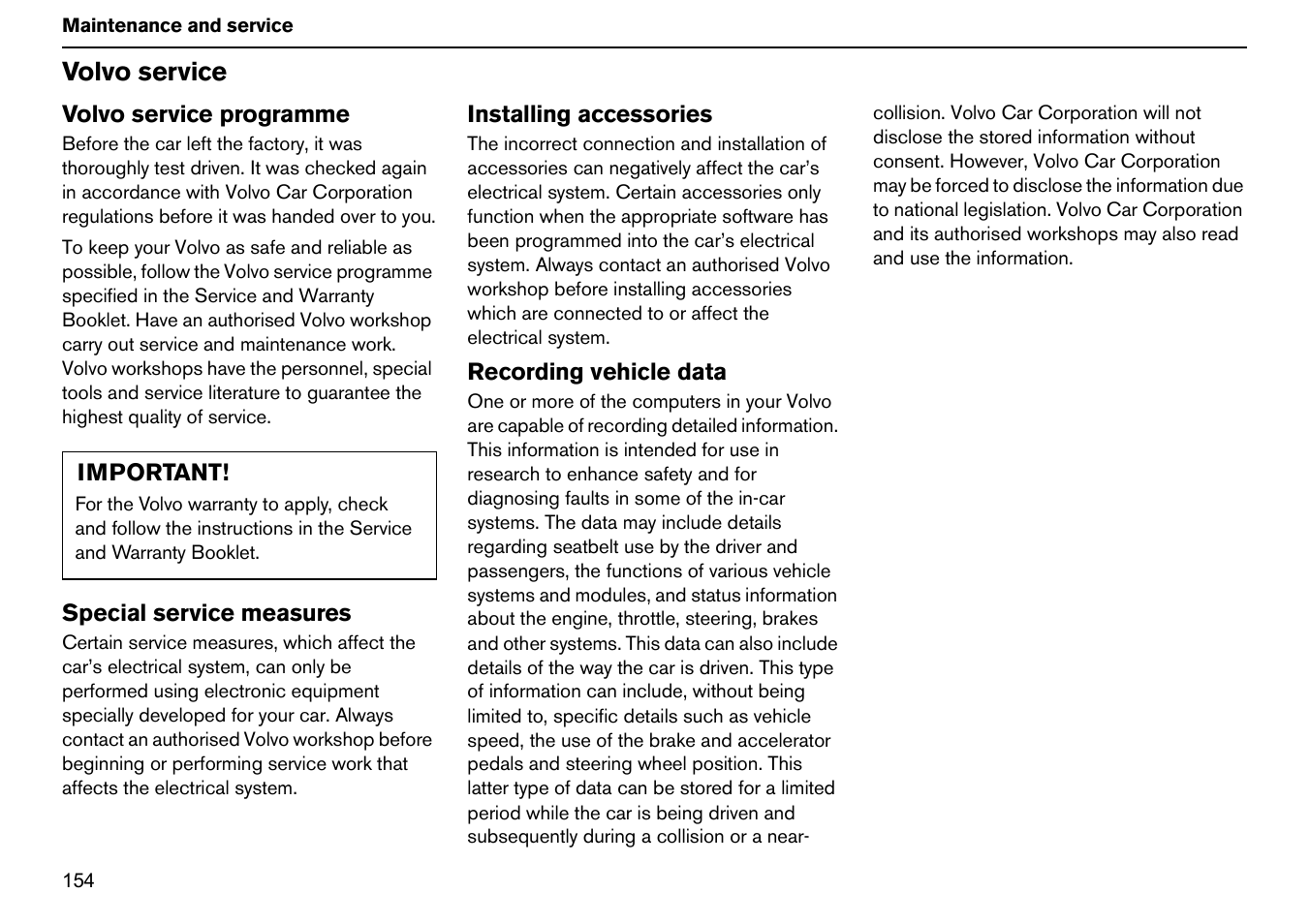 Volvo service | Volvo S60R User Manual | Page 155 / 240