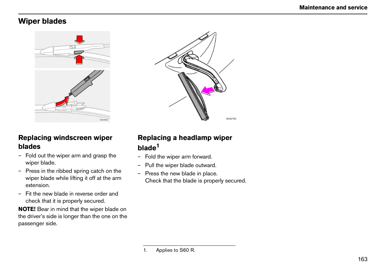 Wiper blades | Volvo S60R User Manual | Page 164 / 240