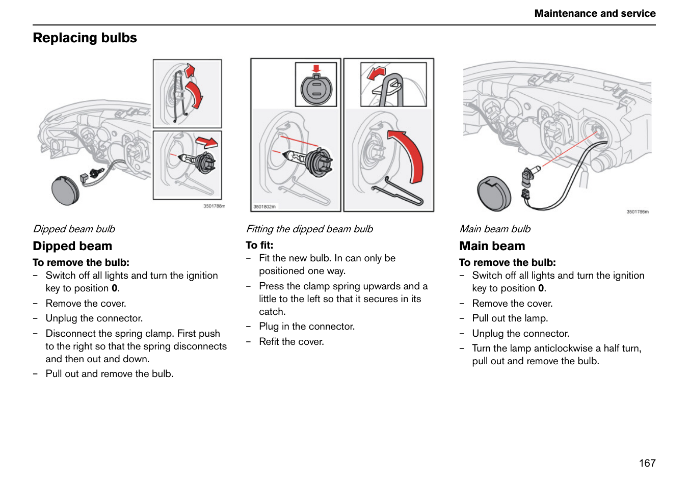 Replacing bulbs | Volvo S60R User Manual | Page 168 / 240