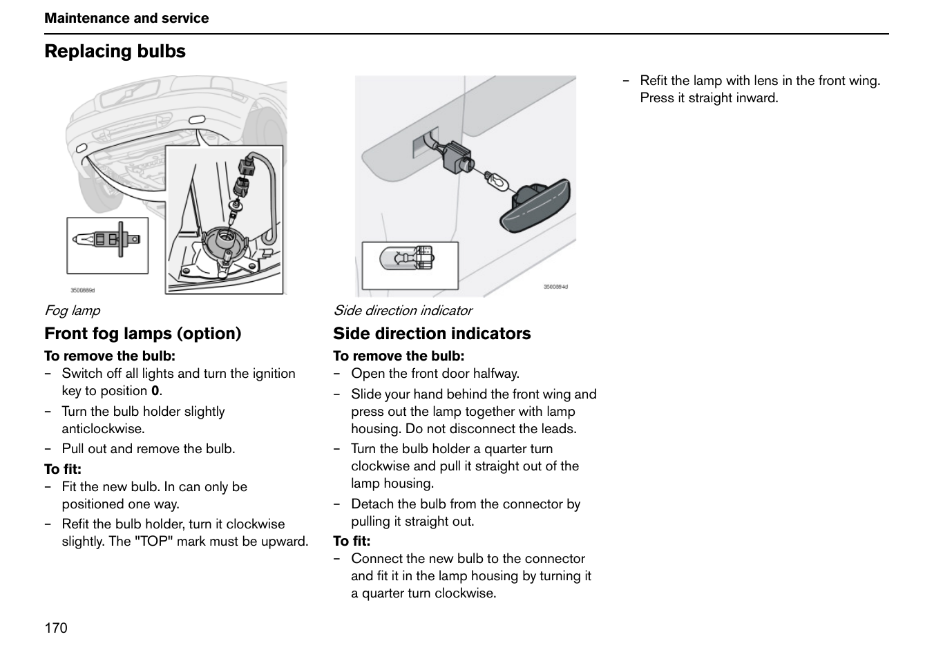 Replacing bulbs | Volvo S60R User Manual | Page 171 / 240