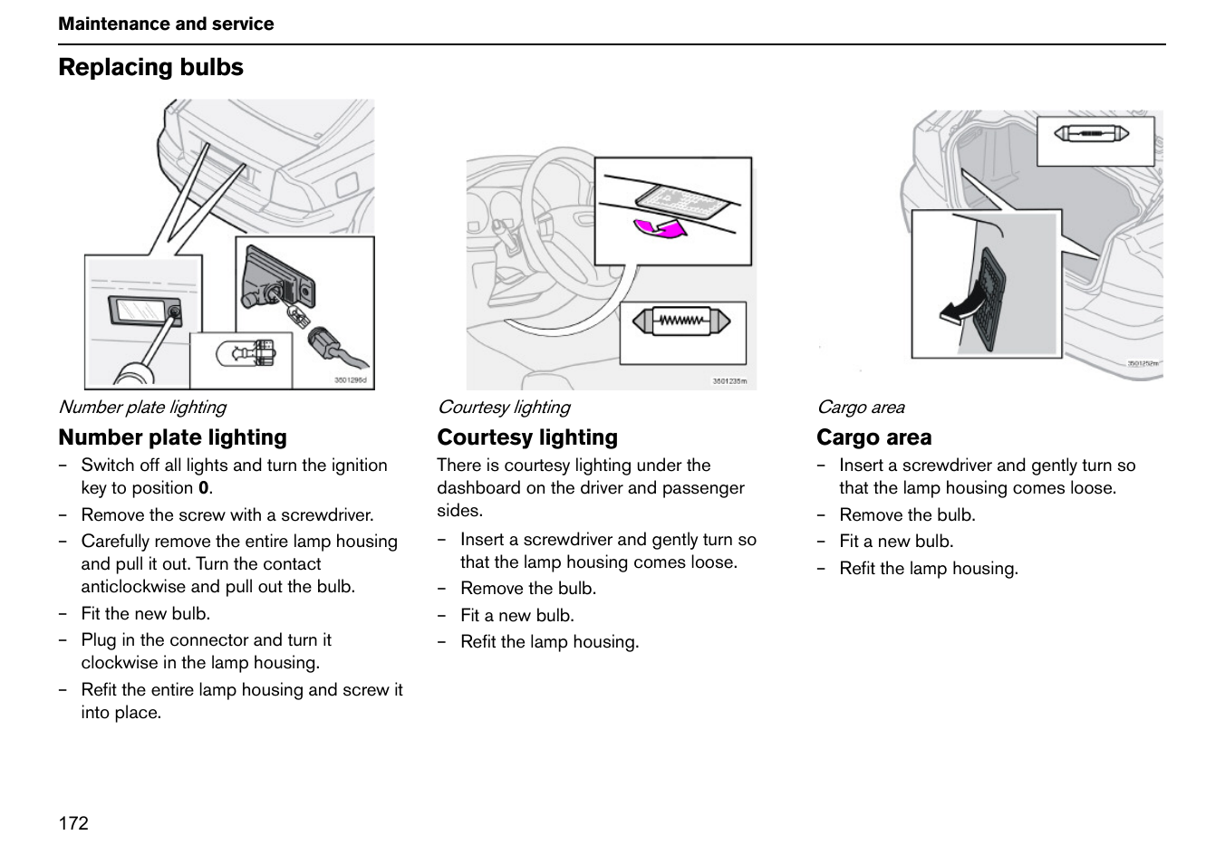 Replacing bulbs | Volvo S60R User Manual | Page 173 / 240