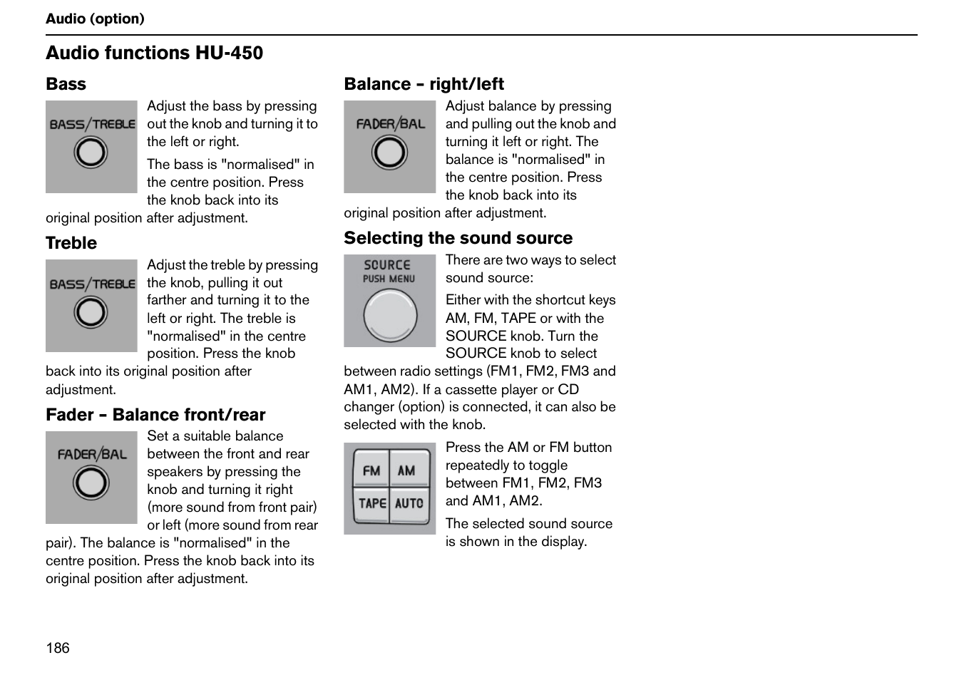 Audio functions hu-450 | Volvo S60R User Manual | Page 187 / 240