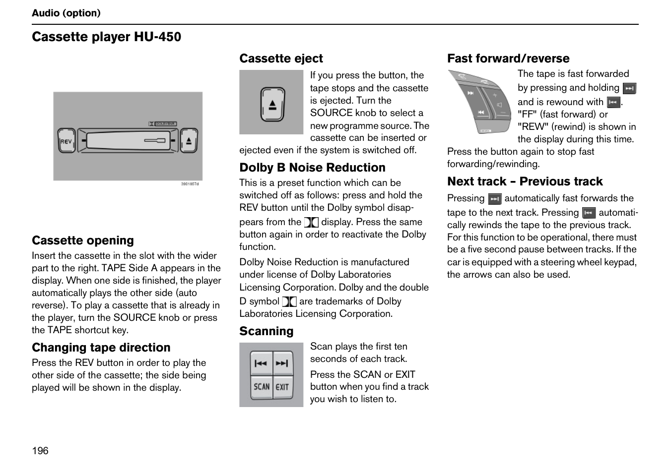 Cassette player hu-450 | Volvo S60R User Manual | Page 197 / 240