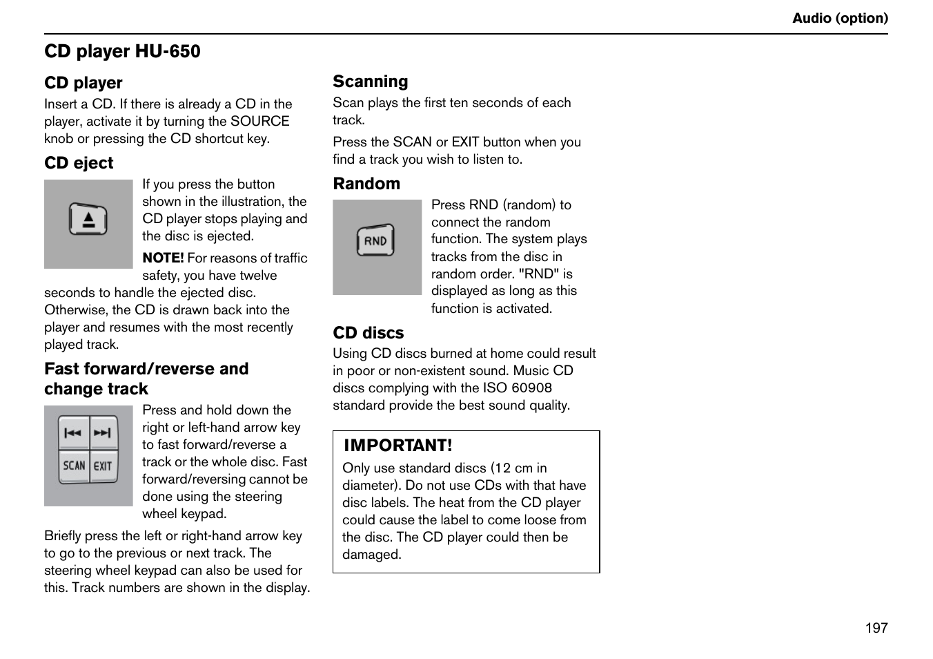 Cd player hu-650 | Volvo S60R User Manual | Page 198 / 240