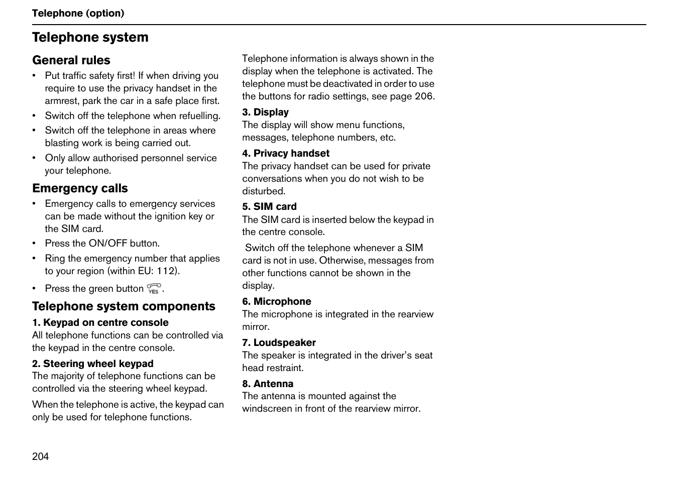 Telephone system | Volvo S60R User Manual | Page 205 / 240